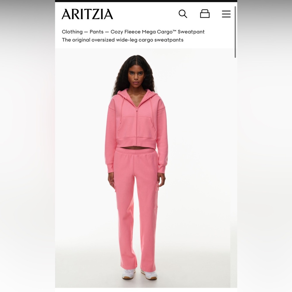 Aritzia cozy fleece mega cargo sweatpant & perfect fit hoodie “dreamhouse pink”